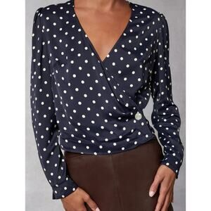 Rouje Paris Tressie Wrap Top Womens Size 38 US 6 Polkadot corpcore preppy office